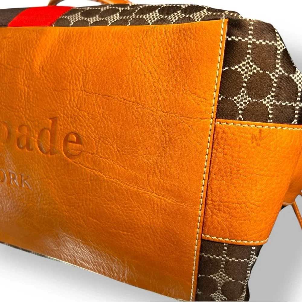 Kate Spade Brown Patterned Tote with Red Stripe